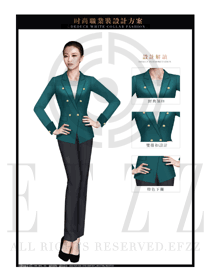 墨绿色韩版修身款专卖店营业员制服设计图1520