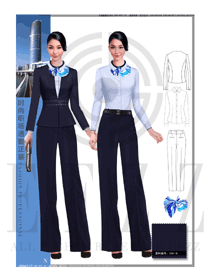 时尚臧蓝色修身款专卖店营业员制服设计图1531