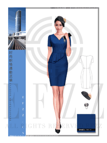 深蓝色连衣裙修身款专卖店营业员制服设计图1534