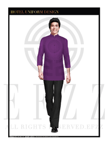时尚紫色长袖男款中餐服务员服装款式图1786