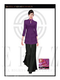 紫色女款中餐服务员制服款式设计图1787