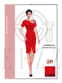 新款红色短袖连衣裙款专卖店营业员制服设计图1540
