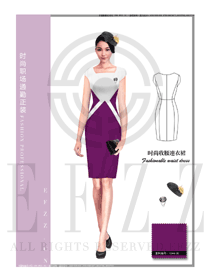 紫色修身款专卖店营业员制服设计图1541
