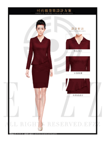 枣红色女秋冬职业装套裙制服设计图1449