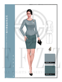 浅灰色时尚修身短裙款专卖店营业员制服设计图1548