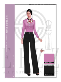 新款粉红色长袖女款职业装专卖店营业员制服设计图1549