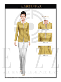 米黄色女秋冬职业装套装制服设计图1452