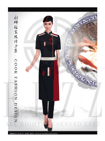 黑色短袖女款星级酒店厨师服制服设计图442