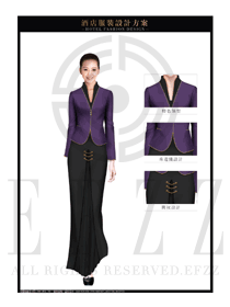 新款紫色长裙款酒店中餐迎宾服装款式图852