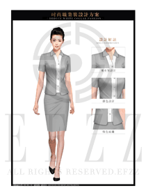 时尚灰色修身款女职业装夏装制服设计图724