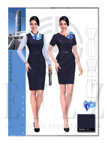 时尚藏蓝色短裙款专卖店营业员制服设计图1562
