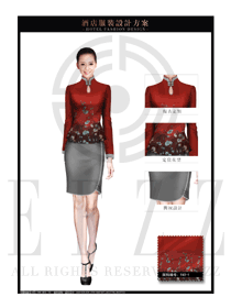 红色职业套裙款酒店大堂经理制服设计图1059
