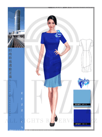 时尚深蓝色短裙款专卖店营业员服装款式图1565