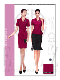 玫红色连衣裙款专卖店营业员服装款式图1566