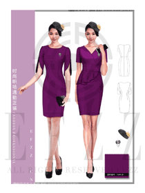 时尚深紫色连衣裙款专卖店营业员制服设计图1567