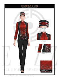 新款酒红色中国风女款星级酒店门童制服设计图1250