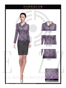 时尚浅紫色职业短裙款酒店大堂经理服装款式效果图1135