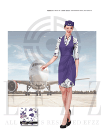 时尚中国风青花瓷紫色连衣裙款空姐制服款式效果图799