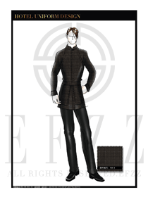 时尚深咖啡色长袖男款中餐服务员制服设计图1812
