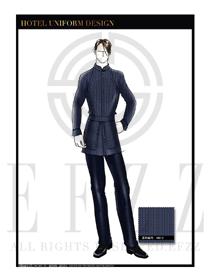 时尚藏青色长袖男款中餐服务员制服设计效果图1821