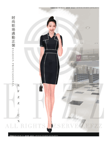 时尚黑色连衣裙款女职业装夏装制服设计图734