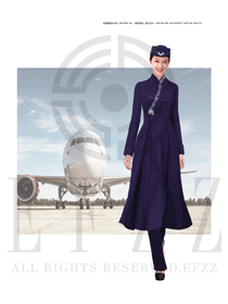 时尚中国风深紫长裙款空姐制服设计图802
