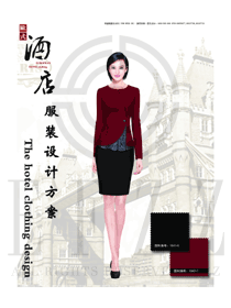 新款暗红色修身款星级酒店大堂经理服装款式图1167