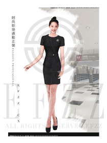 黑色条纹连衣裙款女职业装夏装制服设计图736