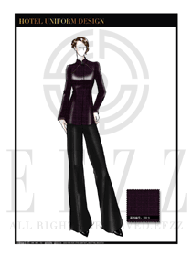 深紫色长袖女款中餐服务员制服设计图1841