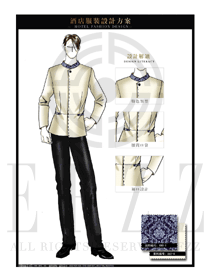 米色长袖男款中餐服务员制服设计图1851