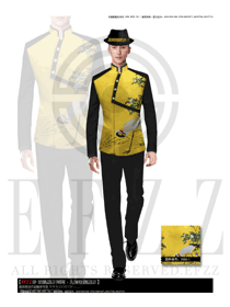 亮黄色长袖男款星级酒店门童制服设计图1245