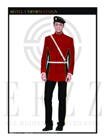 时尚酒红色长袖男款猎装保安服设计图284