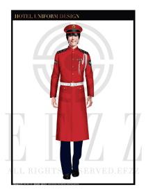 原创制服设计红色男款冬季保安服大衣服装效果图062