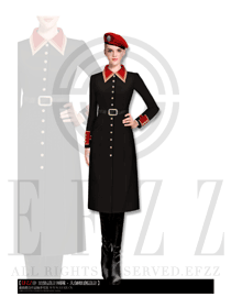 原创制服设计黑色女款冬季保安服大衣服装效果图065
