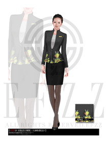 原创制服设计黑色长袖女款酒店大堂服装款式图762