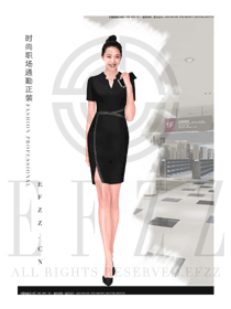 OL时尚黑色女职业装夏装制服设计图740