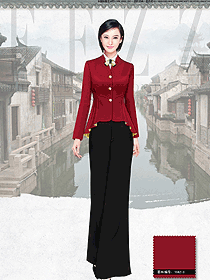 时尚枣红色长裙款西餐咨客服装款式图571