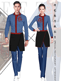 原创设计蓝色男女款连锁快餐店服务员制服设计图240