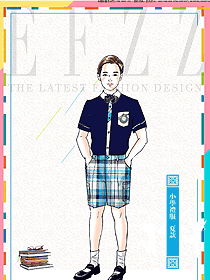 时尚深蓝色短袖款学生服校服款式设计图032