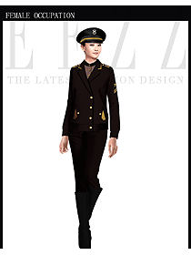 时尚深咖色女款保安服夹克制服设计图320