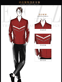 时尚红色长袖男款美容SPA会所服务生服装款式图607