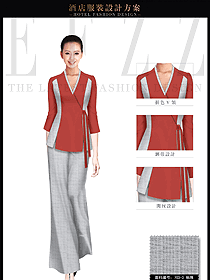 原创制服设计浅红色女款会所服务生服装款式图621