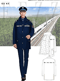 时尚深蓝色男乘务员棉衣款服装款式图170