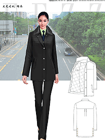 原创制服设计黑色女大巴司机棉衣款服装款式图174