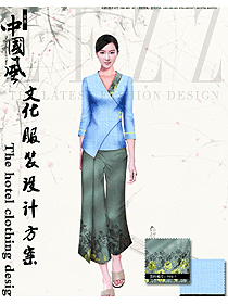 浅蓝色女款中餐服务员制服款式设计图2010