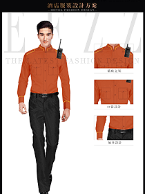 时尚橙色长袖男款保安服制服设计图408