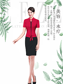 时尚红色套裙款水疗spa会所总台收银接待制服设计图421