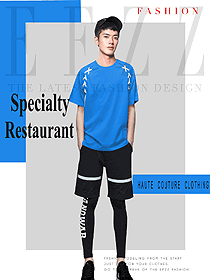 新款蓝色男款连锁快餐店服务员制服设计图249