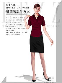 原创制服设计枣红色女职业装短袖衬衫设计图384