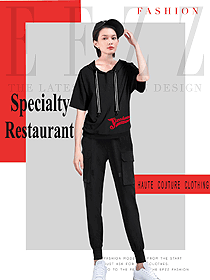 时尚黑色长袖女款快餐厅服装款式设计图255